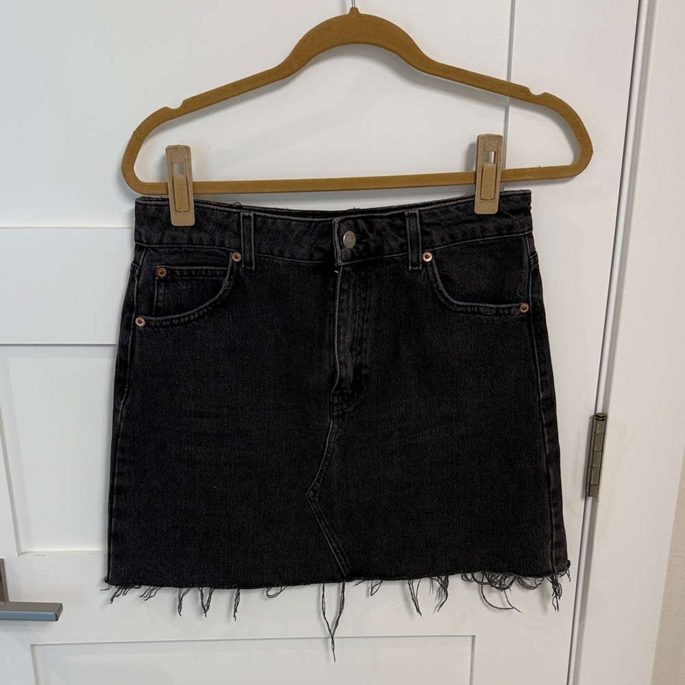 Topshop Black Frayed Mini Skirt
